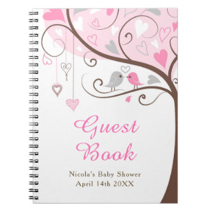 Baby Shower Roze Boom Hartjes Vogels Notitieboek