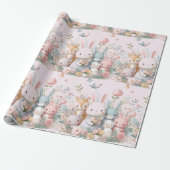 Baby Shower Roze Bosdieren Inpakpapier (Uitgerold)