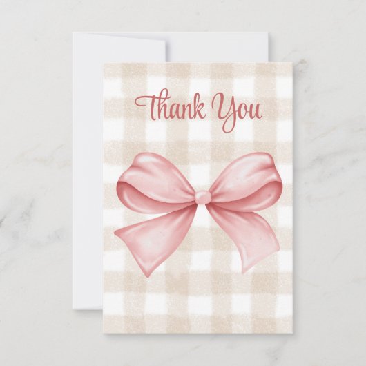 Baby shower Roze Bow Thema Custom Bedankkaart (Voorkant)