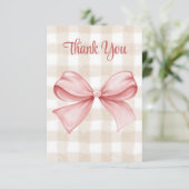 Baby shower Roze Bow Thema Custom Bedankkaart (Staand voorkant)