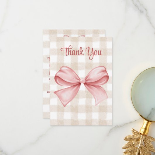 Baby shower Roze Bow Thema Custom Bedankkaart (Voorkant / Achterkant in situ)