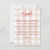 Baby shower Roze Bow Thema Custom Bedankkaart (Achterkant)
