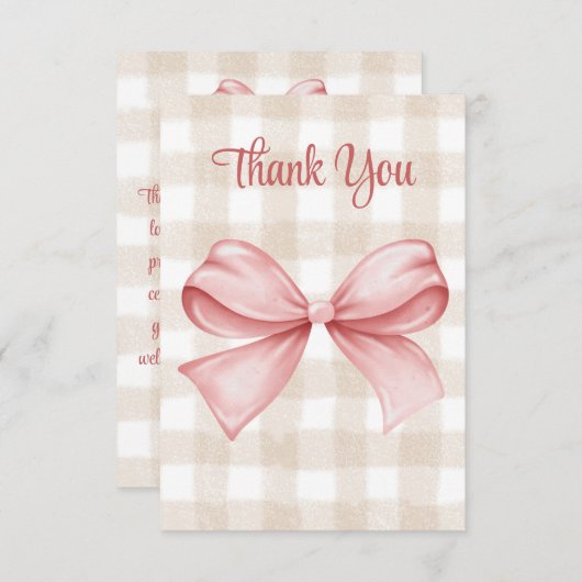 Baby shower Roze Bow Thema Custom Bedankkaart (Voorkant / Achterkant)