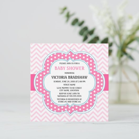 Baby shower Roze Chevron Kaart (Staand voorkant)