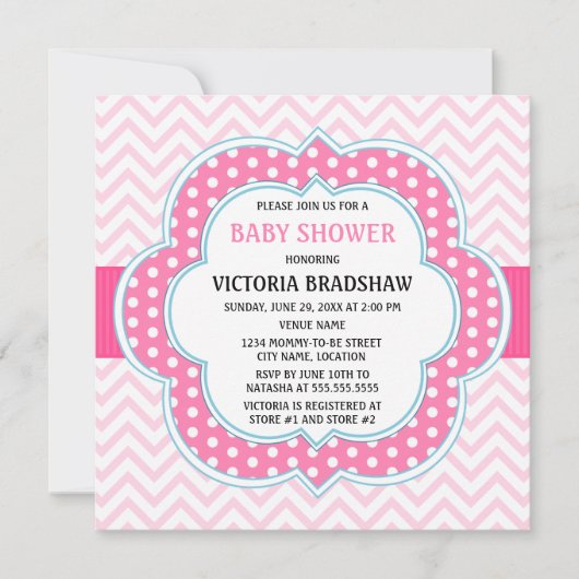 Baby shower Roze Chevron Kaart (Voorkant)