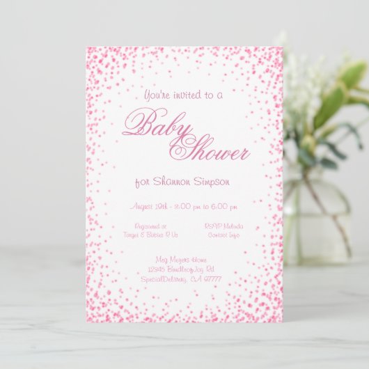 Baby Shower | Roze Confetti Kaart (Staand voorkant)