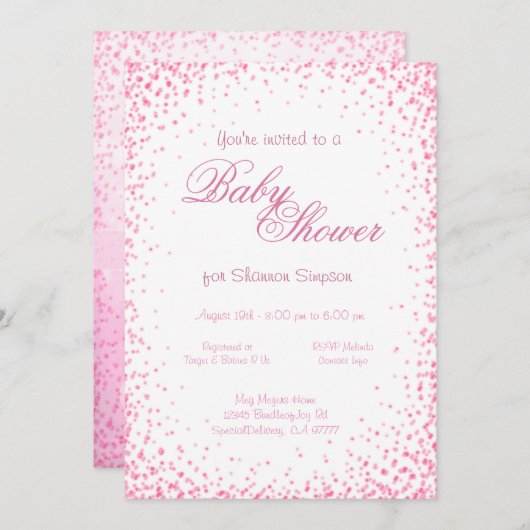 Baby Shower | Roze Confetti Kaart (Voorkant / Achterkant)