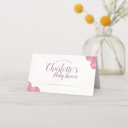 Baby shower Roze & Crème Placecards Plaatskaartje (Voorkant)