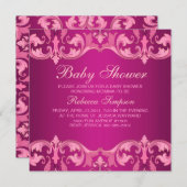 Baby shower Roze Damask Kaart (Voorkant / Achterkant)