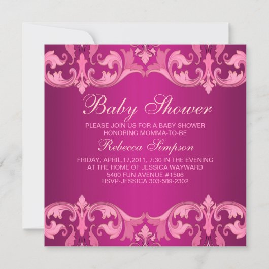Baby shower Roze Damask Kaart (Voorkant)