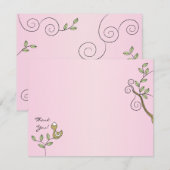 Baby Shower Roze Dankkaart, "Gouden Vogels" Bedankkaart (Voorkant / Achterkant)