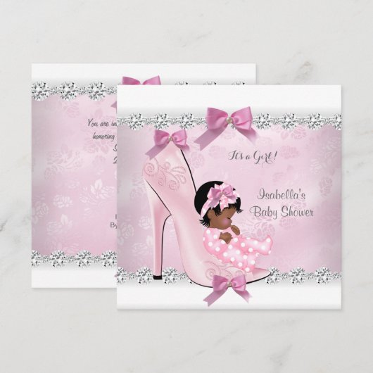  Baby shower Roze Diamond High Hiel Kaart (Voorkant / Achterkant)