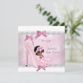  Baby shower Roze Diamond High Hiel Kaart (Staand voorkant)