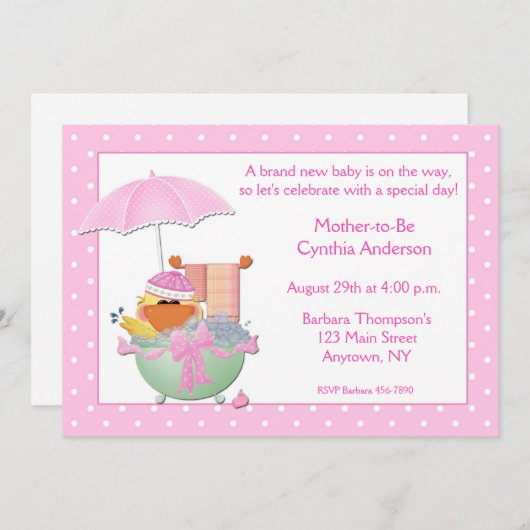 baby shower Roze Duck Bath Kaart (Voorkant / Achterkant)