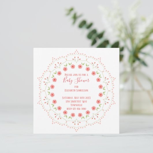 Baby shower Roze Elegant Floral Whimsical Mandala (Staand voorkant)