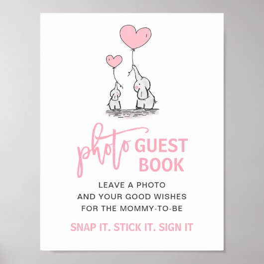 Baby shower Roze Elephant Photo Guest Book Sign. Poster (Voorkant)