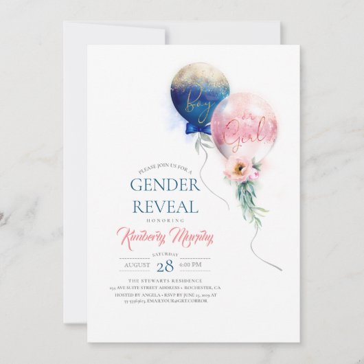 Baby shower Roze en blauwe ballonnen Kaart (Voorkant)