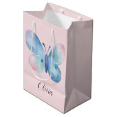 Baby shower, roze en blauwe waterverf vlinder medium cadeauzakje (Voorkant Gekanteld)