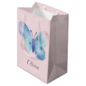 Baby shower, roze en blauwe waterverf vlinder medium cadeauzakje (Achterkant Gekanteld)
