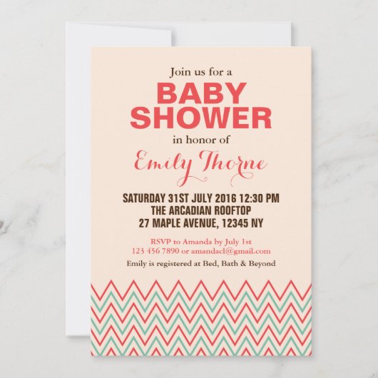 Baby shower Roze en Coral Chevron Kaart (Voorkant)