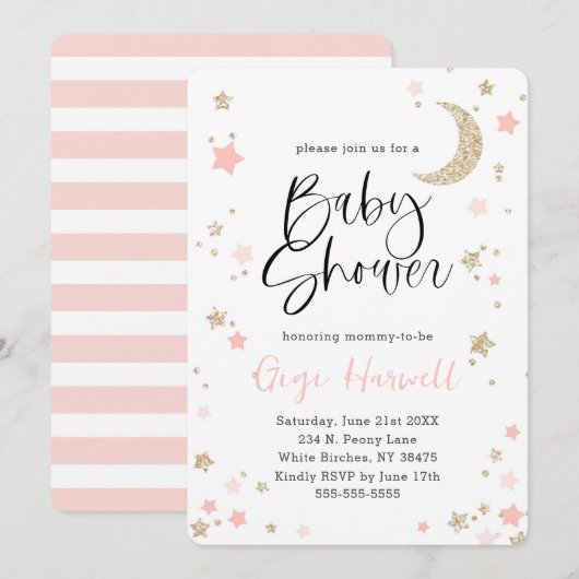 Baby shower Roze en Gold Glitter Twinkle Star Kaart (Voorkant / Achterkant)