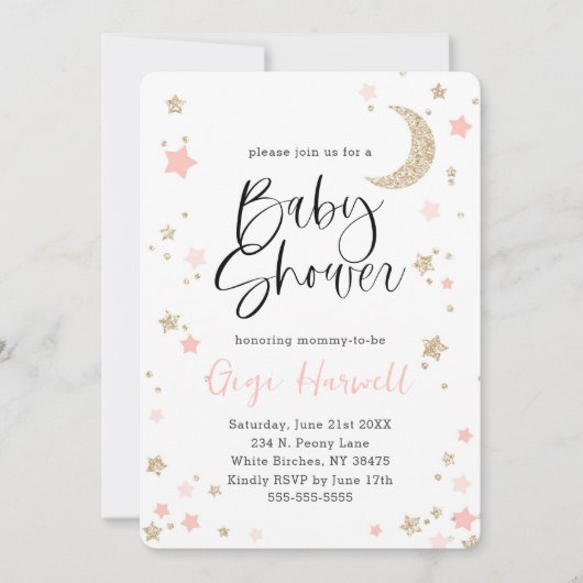 Baby shower Roze en Gold Glitter Twinkle Star Kaart (Voorkant)