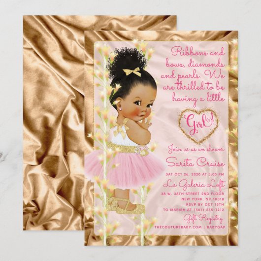 Baby shower roze en goud kaart (Voorkant / Achterkant)