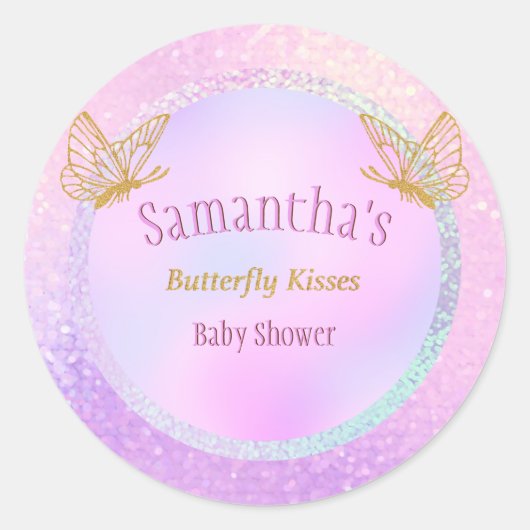 Baby shower Roze en Goud Whimsical Butterfly Ronde Sticker (Voorkant)