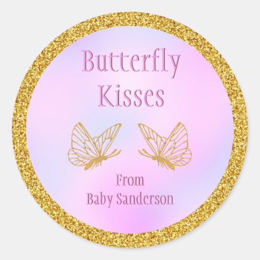 Baby shower Roze en Goud Whimsical Butterfly Ronde Sticker (Voorkant)