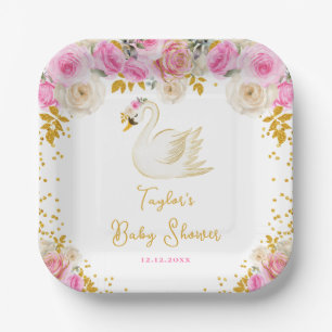 Baby Shower Roze en Gouden Rozen Zwanenjong Papieren Bordje