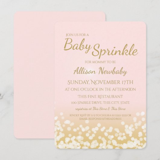 Baby shower Roze en Gouden Sparkle Kaart (Voorkant / Achterkant)