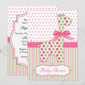 Baby shower Roze en Groene Giraffe Kaart (Voorkant / Achterkant)