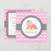 baby shower - Roze en Witte Chevron, babymeisje Kaart (Voorkant / Achterkant)