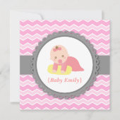 baby shower - Roze en Witte Chevron, babymeisje Kaart (Voorkant)