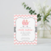 baby shower - Roze en witte Chevron met Stroller Kaart (Staand voorkant)
