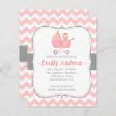 baby shower - Roze en witte Chevron met Stroller Kaart (Voorkant / Achterkant)
