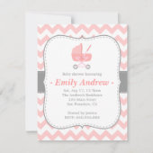baby shower - Roze en witte Chevron met Stroller Kaart (Voorkant)