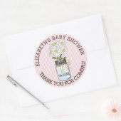 Baby shower Roze en witte strepen Mason Jar Ronde Sticker (Envelop)