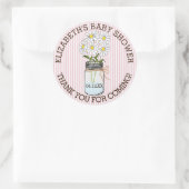Baby shower Roze en witte strepen Mason Jar Ronde Sticker (Tas)