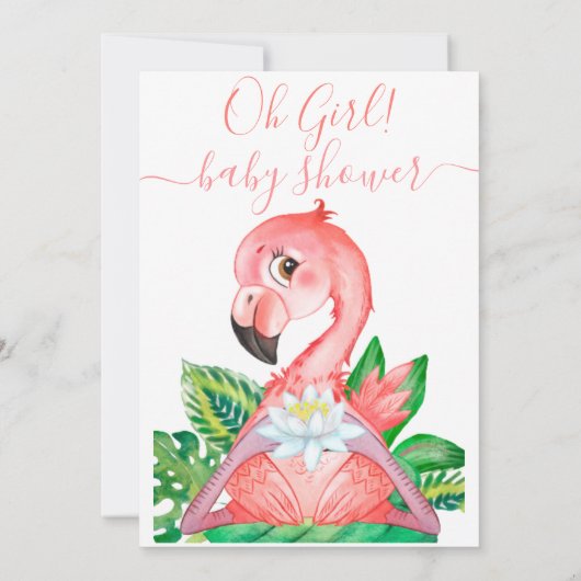 Baby shower Roze Flamingo Oerwoud Waterverf Kaart (Achterkant)