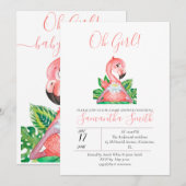 Baby shower Roze Flamingo Oerwoud Waterverf Kaart (Voorkant / Achterkant)