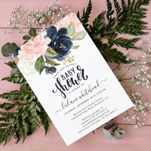 Baby shower Roze Floral-cluster Kaart