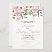 Baby shower Roze Floral Gold Chic Kaart (Voorkant)