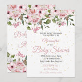 Baby shower Roze Floral Gold Chic Kaart (Voorkant / Achterkant)