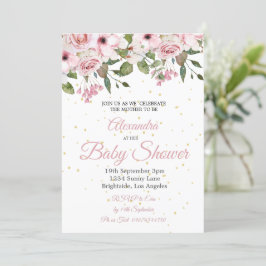 Baby shower Roze Floral Gold Chic Kaart