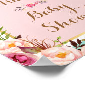 Baby shower Roze Floral Mint Green Stripes Poster (Hoek)