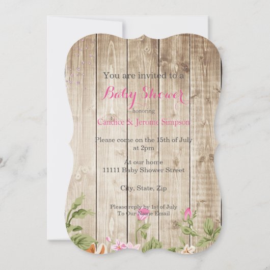Baby shower Roze Floral Rustic Wood Girl Kaart (Achterkant)