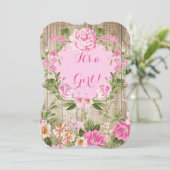 Baby shower Roze Floral Rustic Wood Girl Kaart (Staand voorkant)