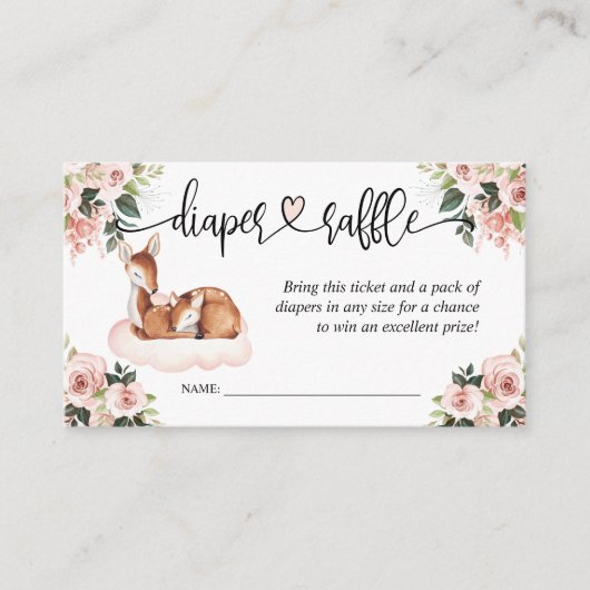 Baby shower Roze Floral Waterverf Deer Informatiekaartje (Voorkant)