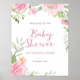 Baby shower roze floral Welcome Sign Poster